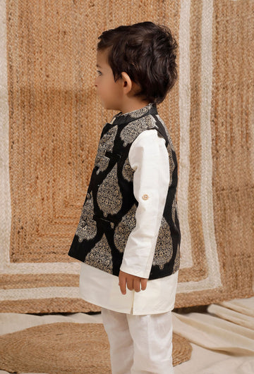 Black Brocade Nehru Jacket